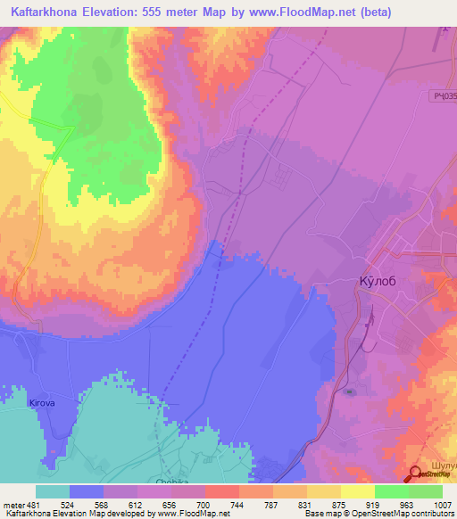 Kaftarkhona,Tajikistan Elevation Map
