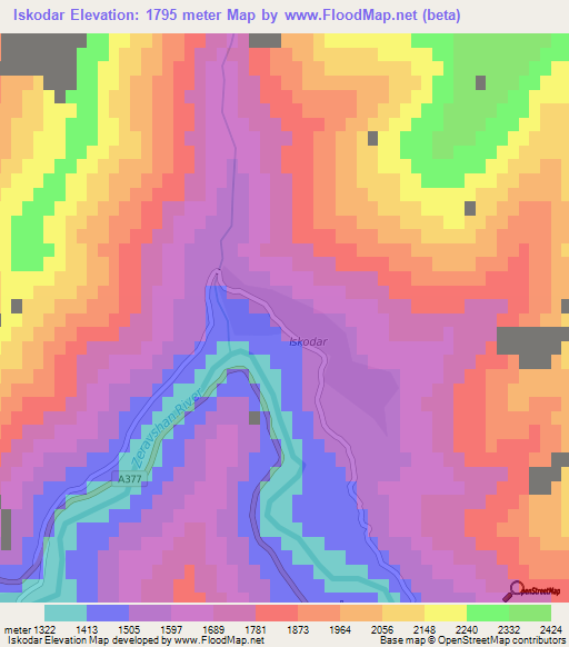 Iskodar,Tajikistan Elevation Map