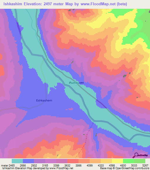 Ishkashim,Tajikistan Elevation Map