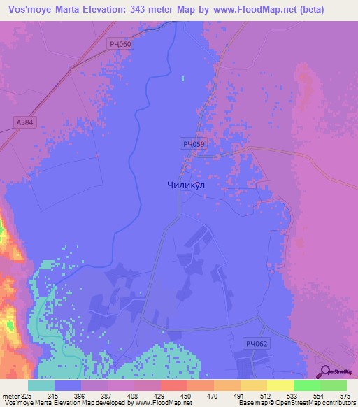 Vos'moye Marta,Tajikistan Elevation Map