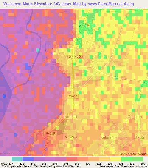 Vos'moye Marta,Tajikistan Elevation Map