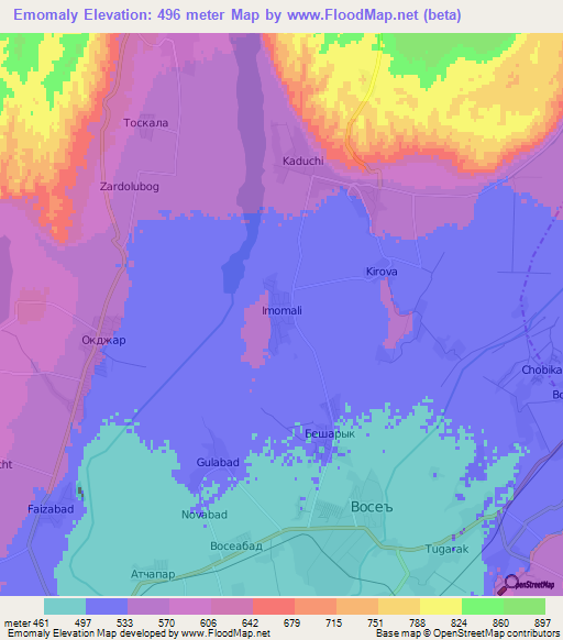 Emomaly,Tajikistan Elevation Map