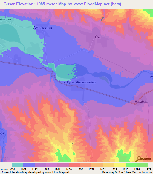 Gusar,Tajikistan Elevation Map