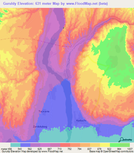 Guruldy,Tajikistan Elevation Map