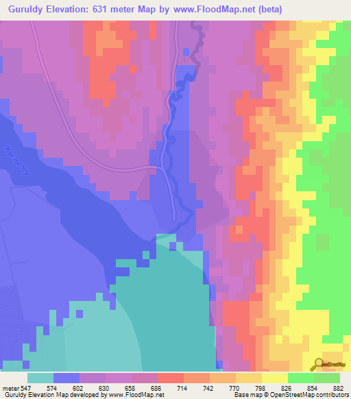 Guruldy,Tajikistan Elevation Map