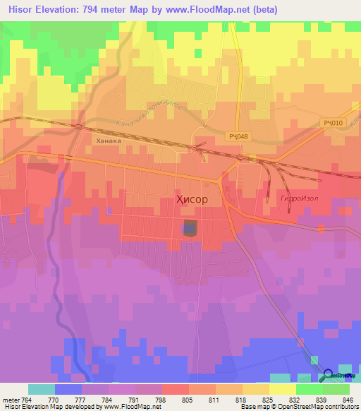 Hisor,Tajikistan Elevation Map