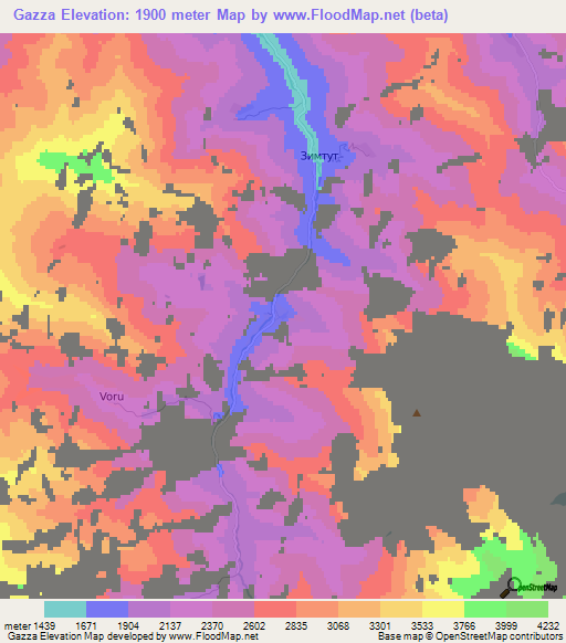 Gazza,Tajikistan Elevation Map
