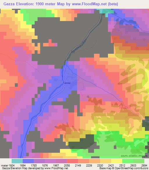 Gazza,Tajikistan Elevation Map
