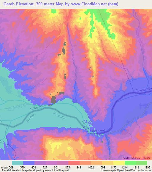 Garab,Tajikistan Elevation Map