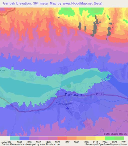 Garibak,Tajikistan Elevation Map