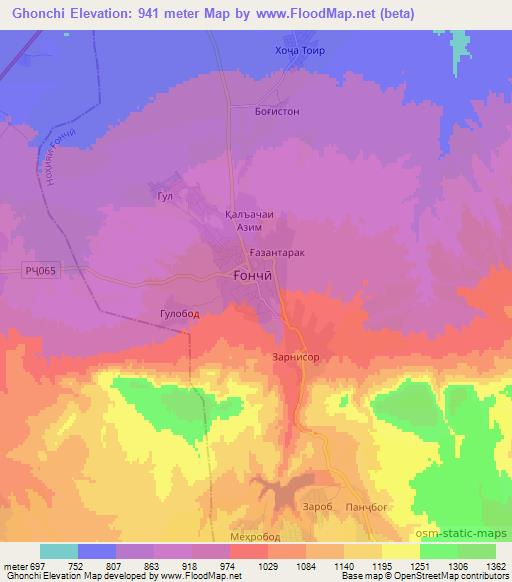 Ghonchi,Tajikistan Elevation Map