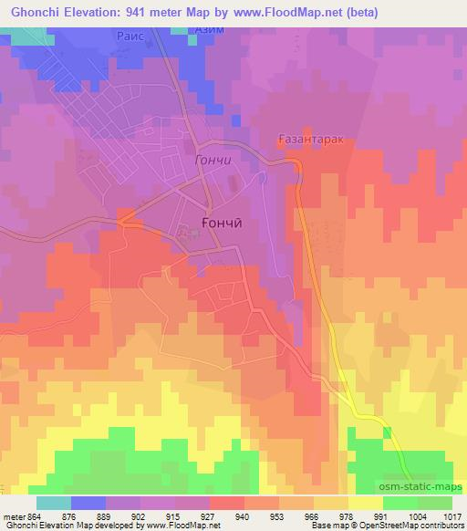 Ghonchi,Tajikistan Elevation Map