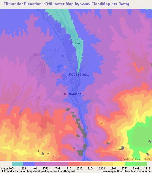 Filmandor,Tajikistan Elevation Map