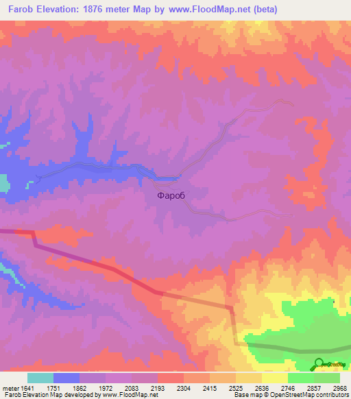 Farob,Tajikistan Elevation Map