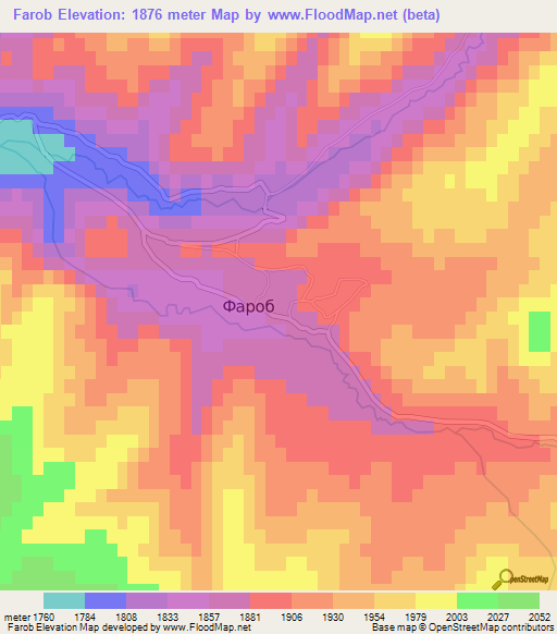 Farob,Tajikistan Elevation Map