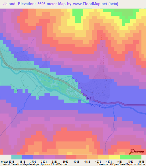 Jelondi,Tajikistan Elevation Map