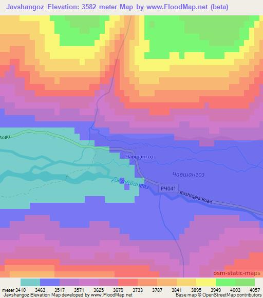 Javshangoz,Tajikistan Elevation Map