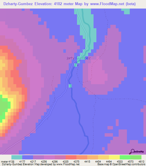 Dzharty-Gumbez,Tajikistan Elevation Map