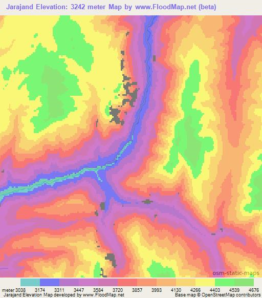 Jarajand,Tajikistan Elevation Map