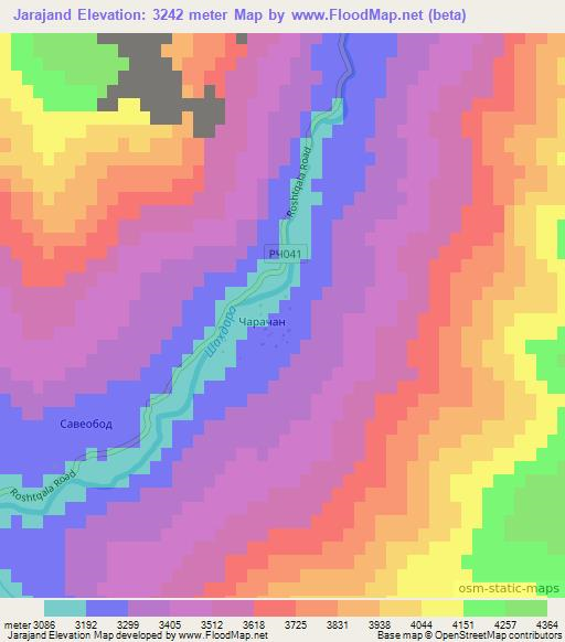 Jarajand,Tajikistan Elevation Map