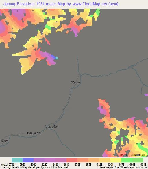 Jamag,Tajikistan Elevation Map