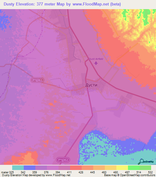 Dusty,Tajikistan Elevation Map