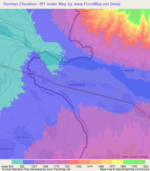 Durman,Tajikistan Elevation Map