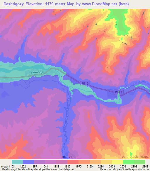 Dashtiqozy,Tajikistan Elevation Map