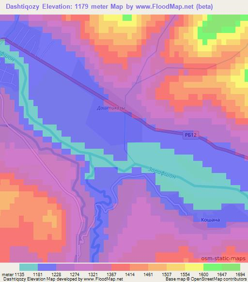 Dashtiqozy,Tajikistan Elevation Map