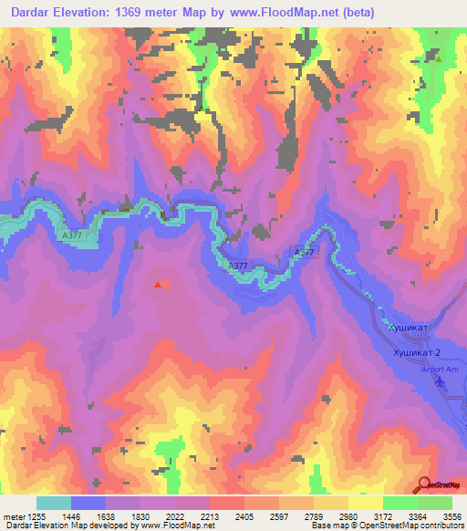Dardar,Tajikistan Elevation Map