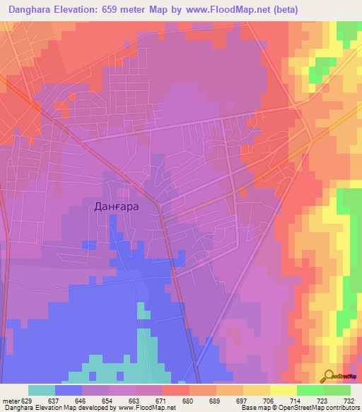 Danghara,Tajikistan Elevation Map