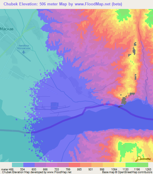 Chubek,Tajikistan Elevation Map
