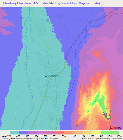 Chorbog,Tajikistan Elevation Map