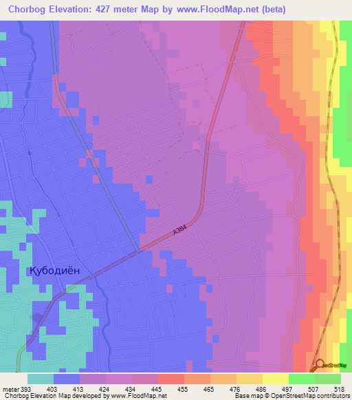 Chorbog,Tajikistan Elevation Map