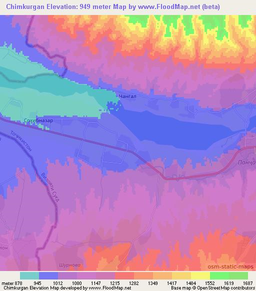 Chimkurgan,Tajikistan Elevation Map
