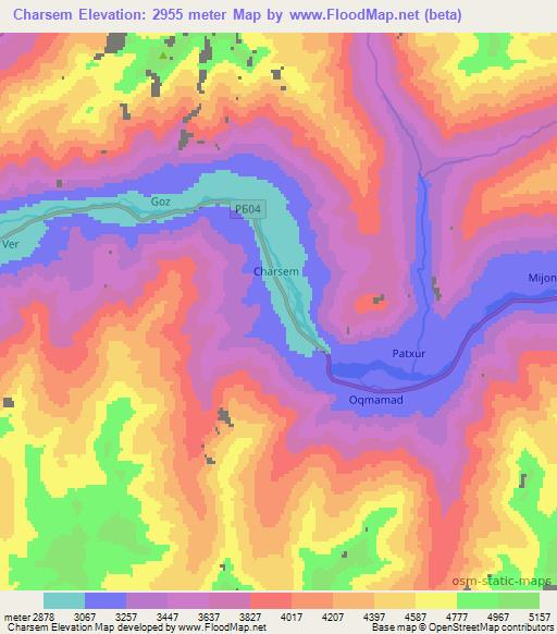 Charsem,Tajikistan Elevation Map