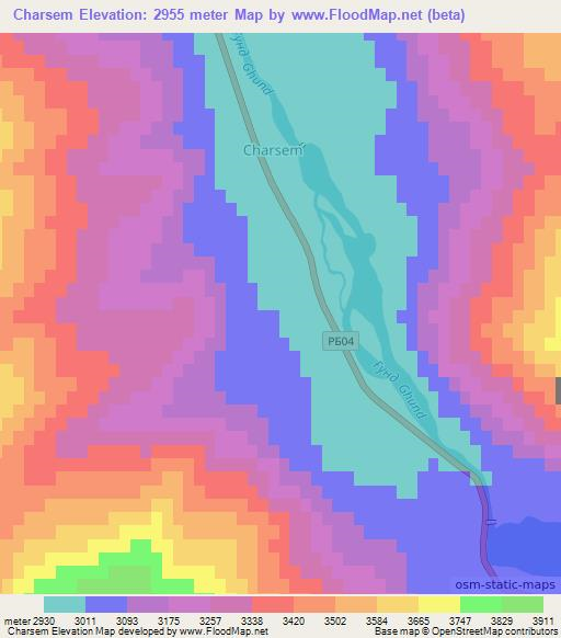 Charsem,Tajikistan Elevation Map