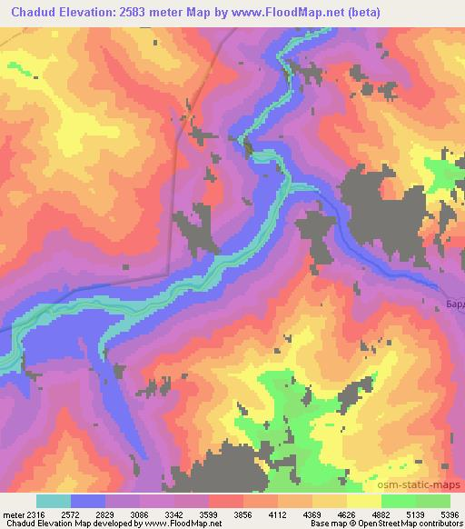 Chadud,Tajikistan Elevation Map