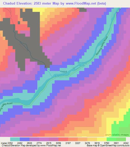Chadud,Tajikistan Elevation Map
