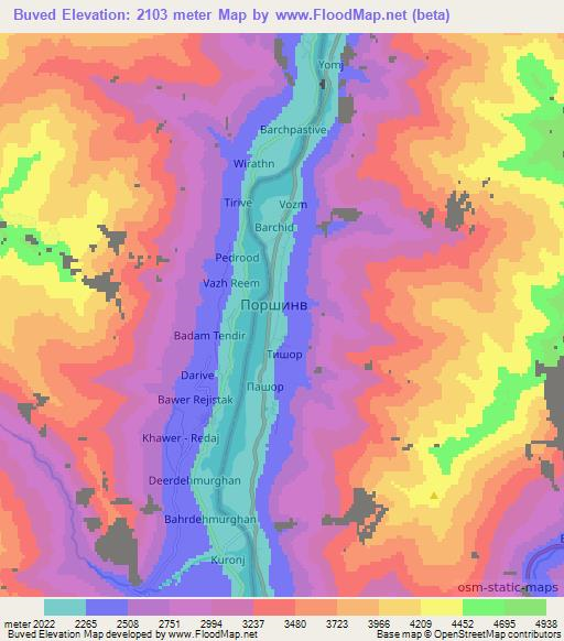 Buved,Tajikistan Elevation Map