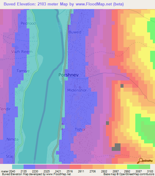 Buved,Tajikistan Elevation Map