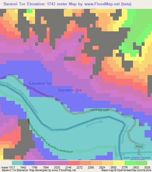 Baravni Tor,Tajikistan Elevation Map