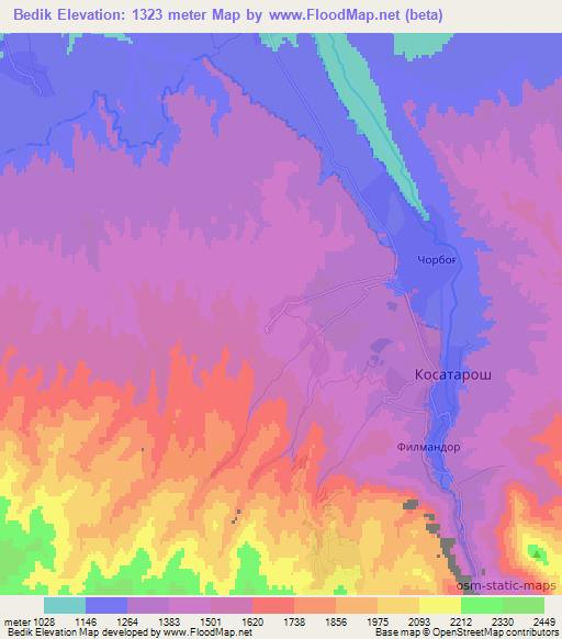 Bedik,Tajikistan Elevation Map
