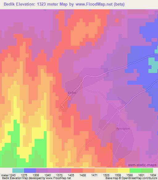Bedik,Tajikistan Elevation Map