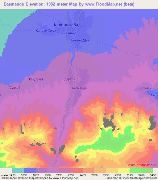 Basmanda,Tajikistan Elevation Map