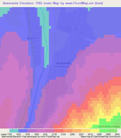 Basmanda,Tajikistan Elevation Map