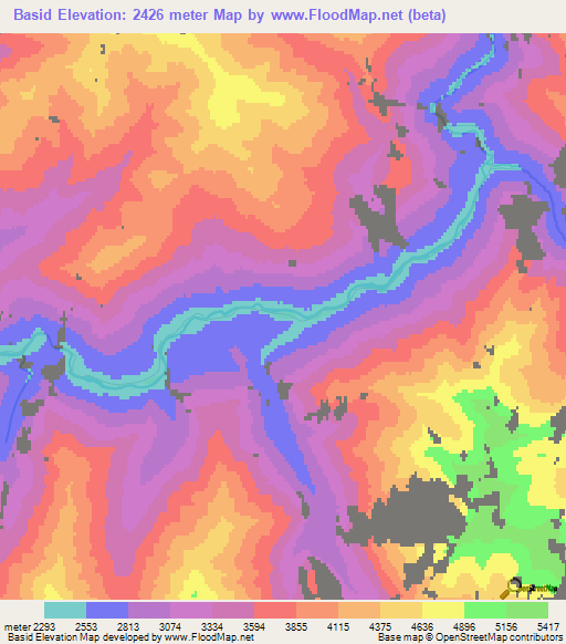 Basid,Tajikistan Elevation Map