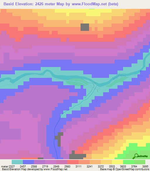 Basid,Tajikistan Elevation Map