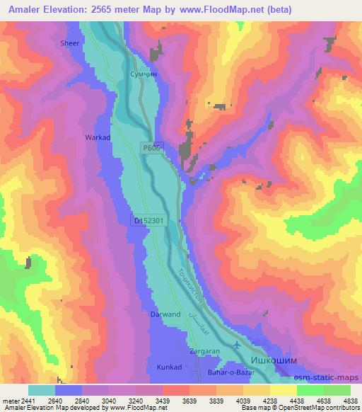 Amaler,Tajikistan Elevation Map