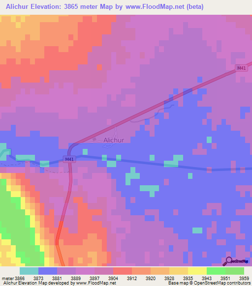 Alichur,Tajikistan Elevation Map